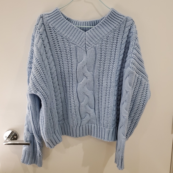 YesStyle Chunky Knit Blue Oversized Sweater - Picture 2 of 3